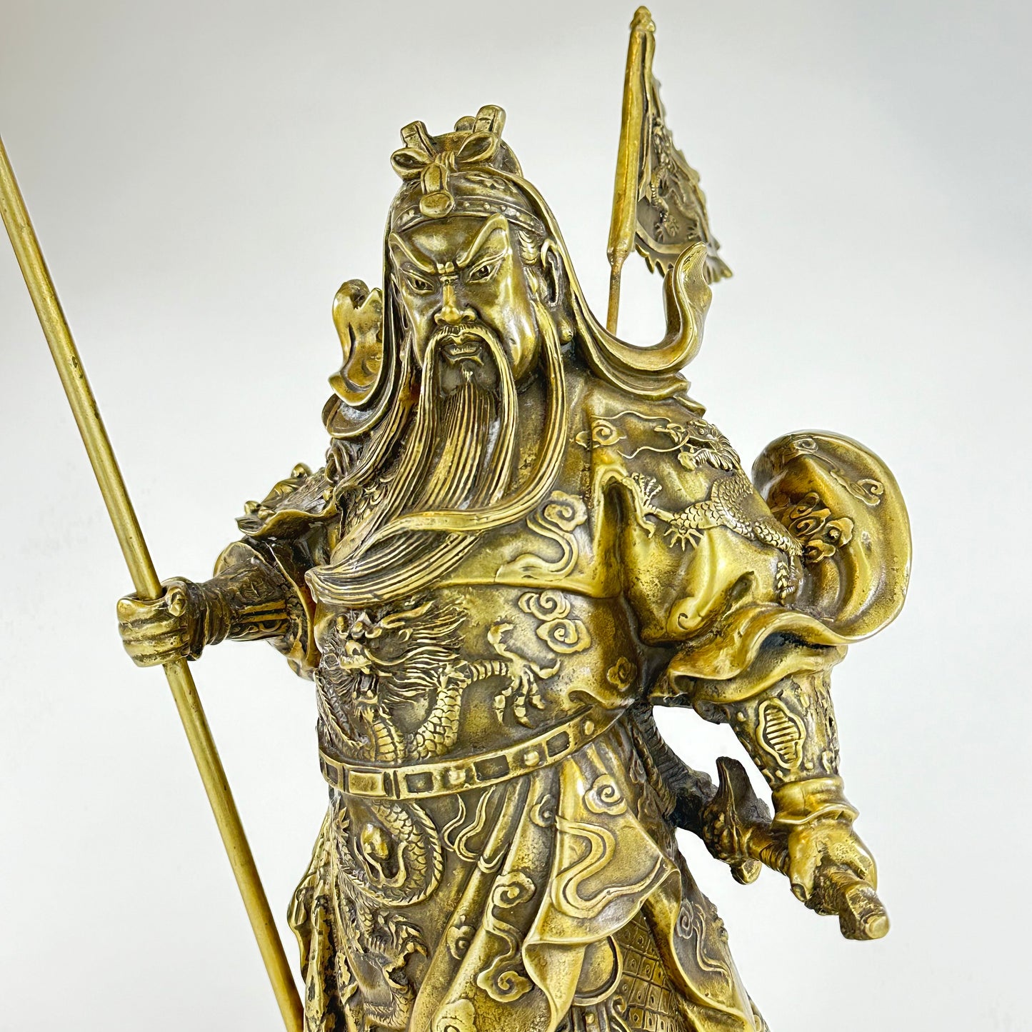 Vintage Chinese Brass Statue of Han Dynasty General Guan Yu 15.5"