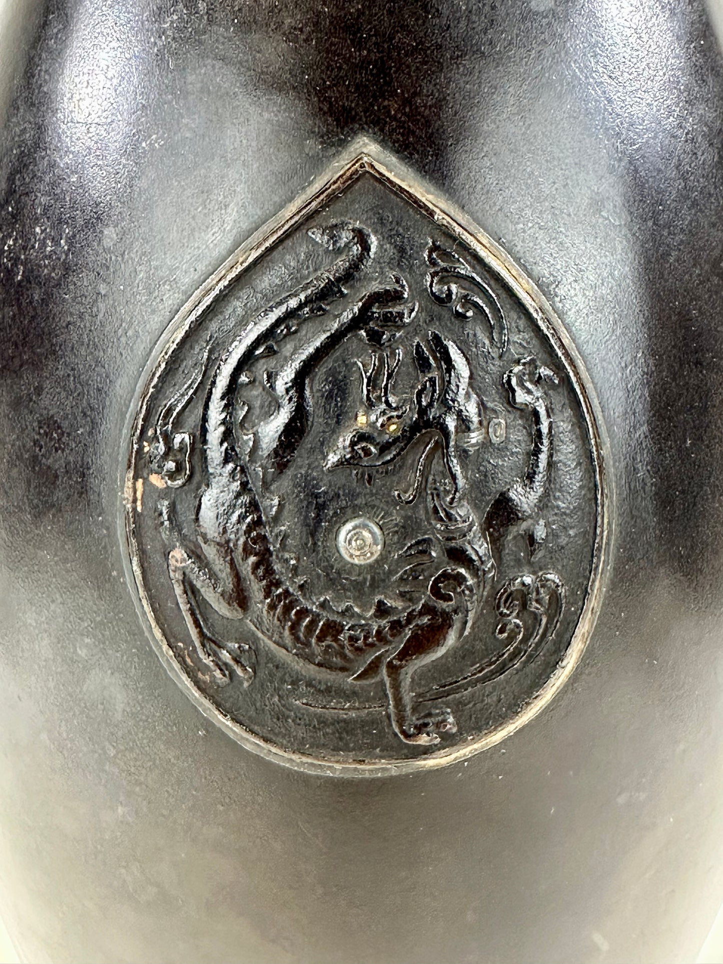 Antique Japanese c1934 Bronze Vase Dragon Motif 11"