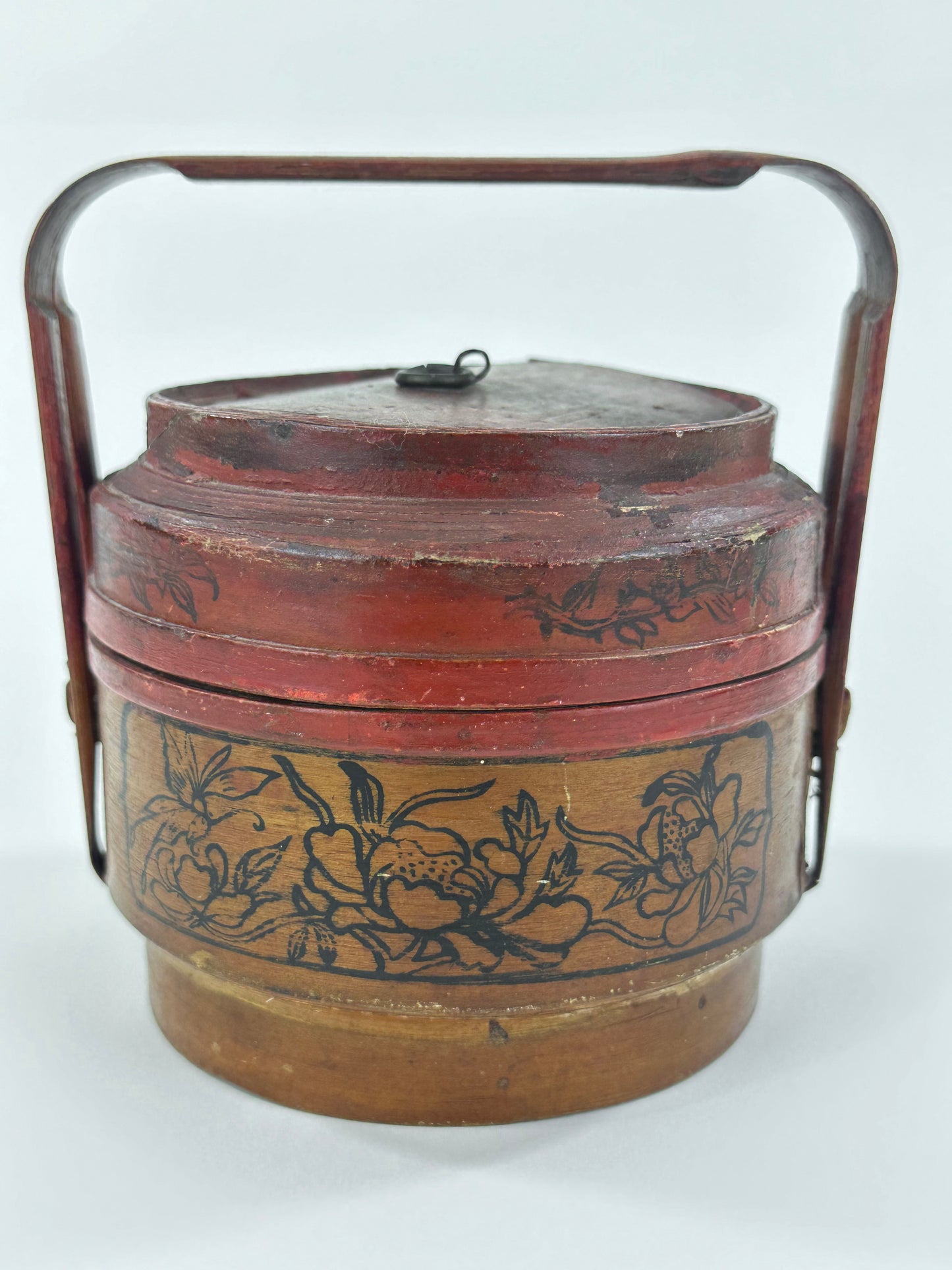 Vintage Chinese Miniature Wedding Lacquer Rattan Basket/Box 6"