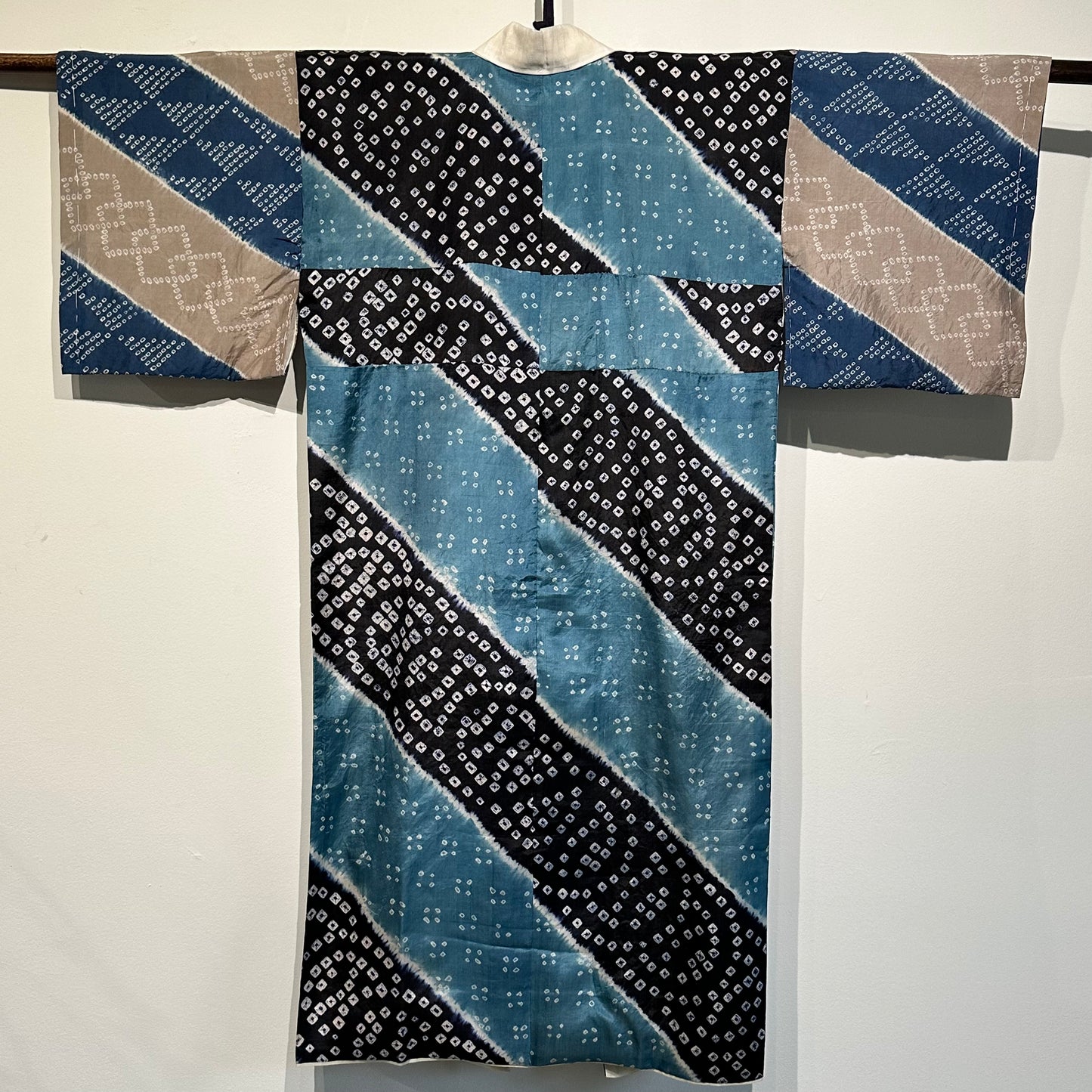 Japanese Silk Woman's Juban Kimono Shibori Tie Dye Turquoise & Navy