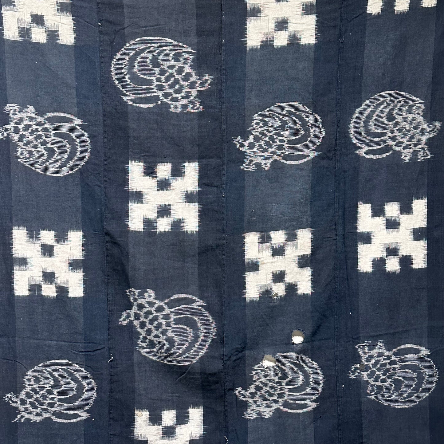 Antique Japanese 19th Century Textile - Kasuri Indigo Ikat 53"x25" Kame #48