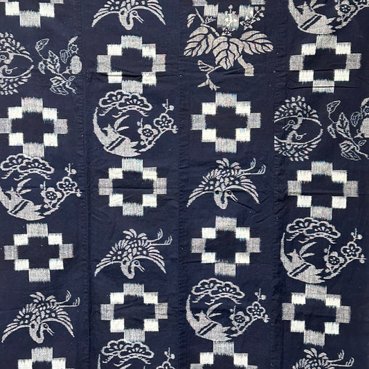 Antique Japanese 19th Century Textile - Kasuri Indigo Ikat 56"x49" Tsuru #51