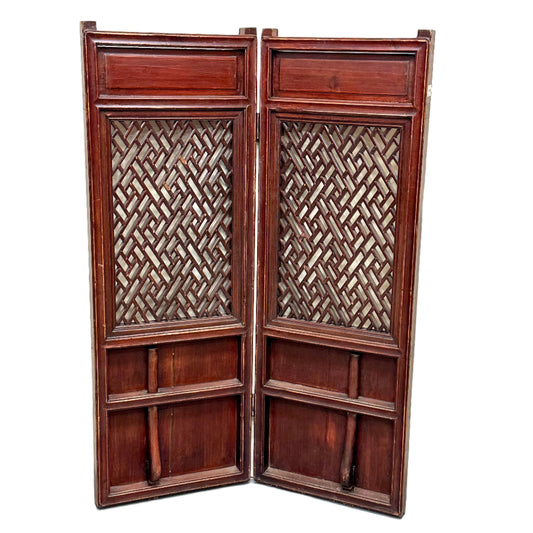 Antique Chinese Qing Dynasty 19th Pair of Lattice Wood Window/Door Panel