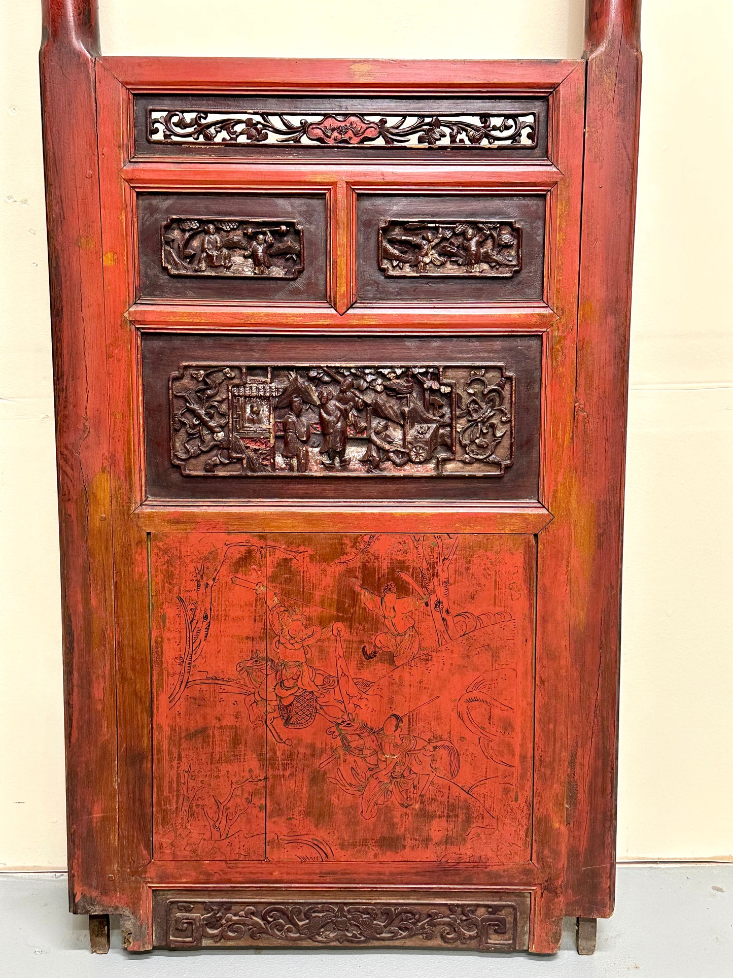 Antique Chinese Qing Dynasty 19th Pair of Lattice Wood Window/Door Panel