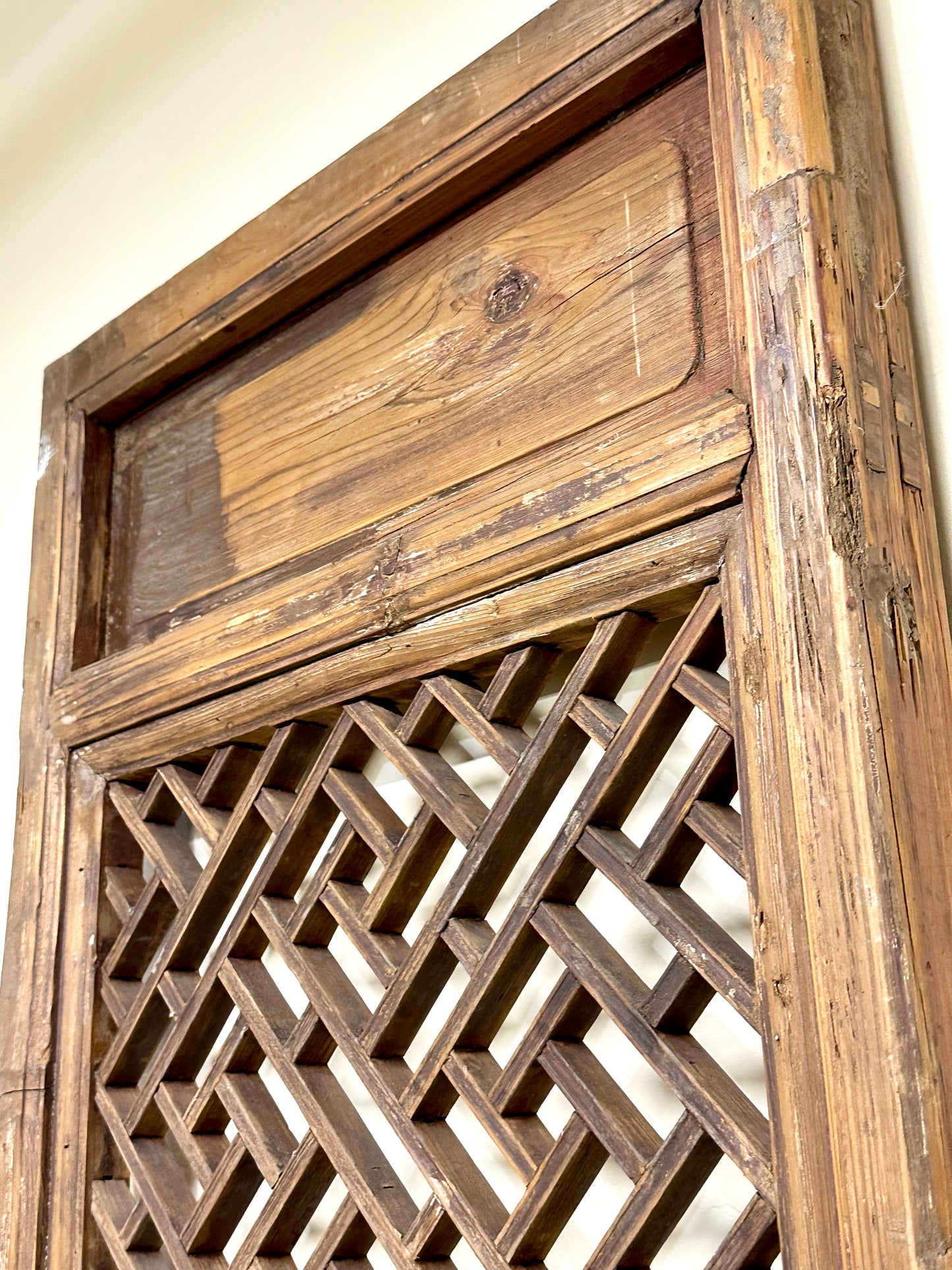 Antique Chinese Qing Dynasty 19th Lattice Wood Window/Door Panel