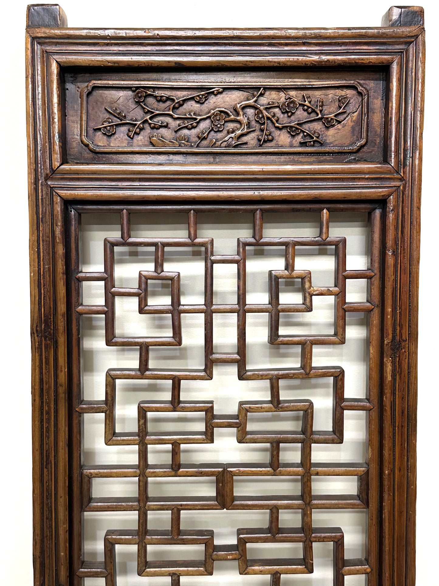 Antique Chinese Qing Dynasty 19th Hand Carved Wood Window Panel 21 x 66