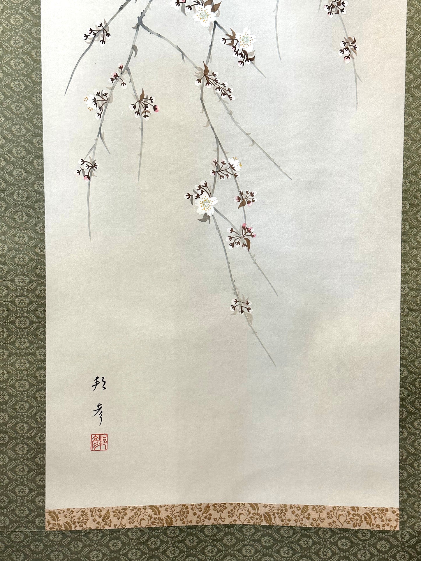 Japanese Vintage Scroll Kakejiku Hand Painted Moon & Sakura Cherry 73"