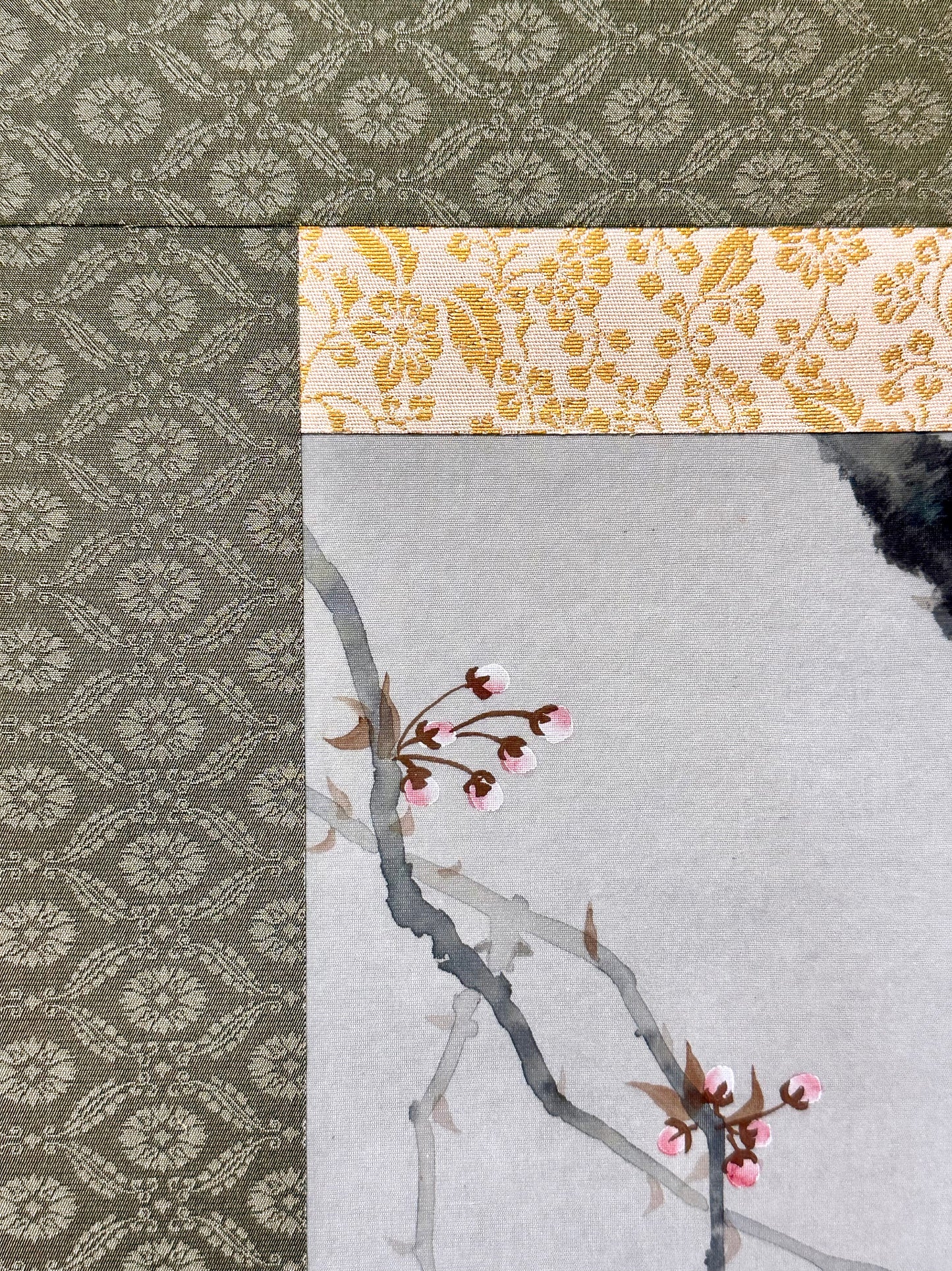 Japanese Vintage Scroll Kakejiku Hand Painted Moon & Sakura Cherry 73"