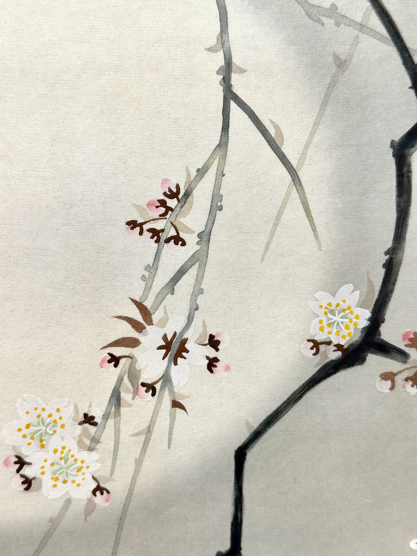 Japanese Vintage Scroll Kakejiku Hand Painted Moon & Sakura Cherry 73"