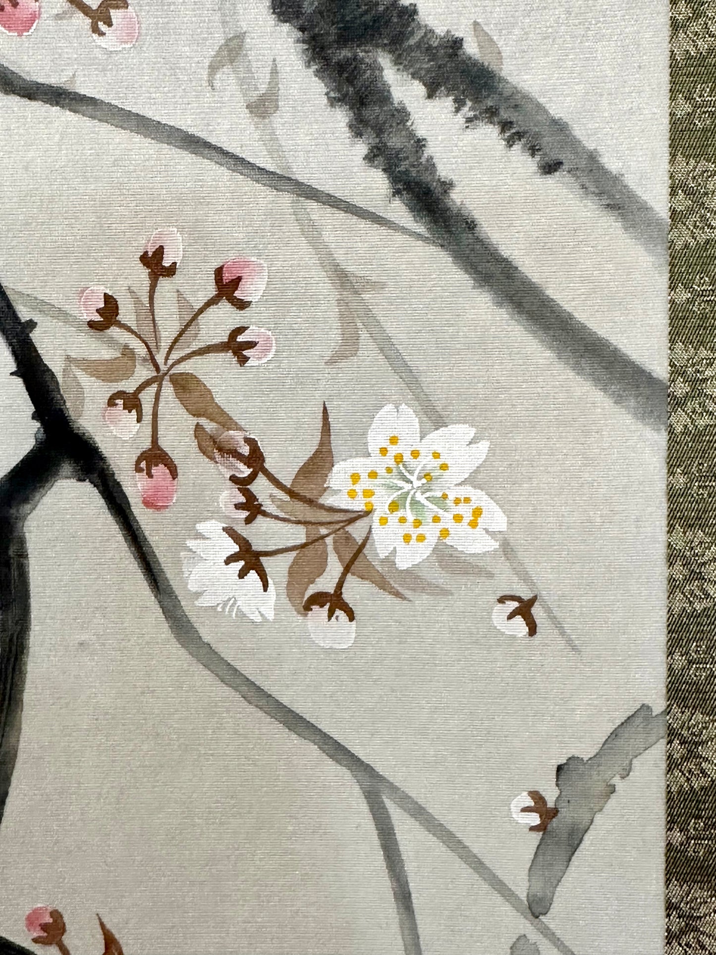 Japanese Vintage Scroll Kakejiku Hand Painted Moon & Sakura Cherry 73"