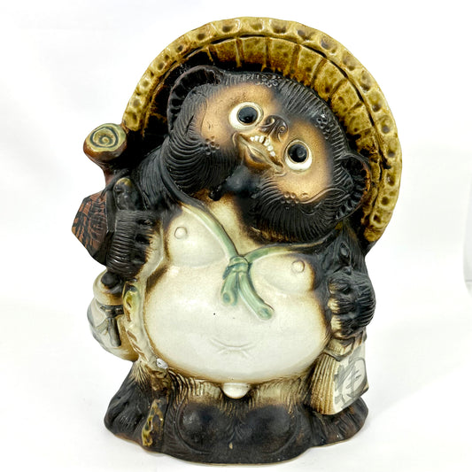 Vintage Japanese Tanuki "Raccoon-dog" Ceramic Statue 10”