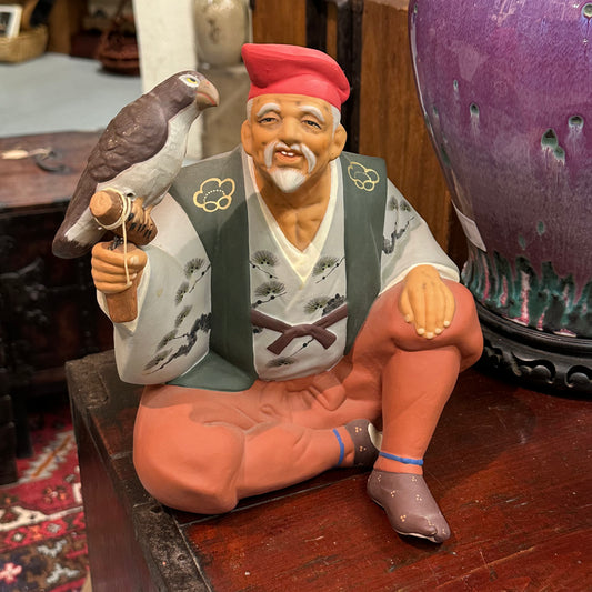 Vintage Japanese Hakata Falconer Hand Painted Doll Ceramic Samurai 10"H