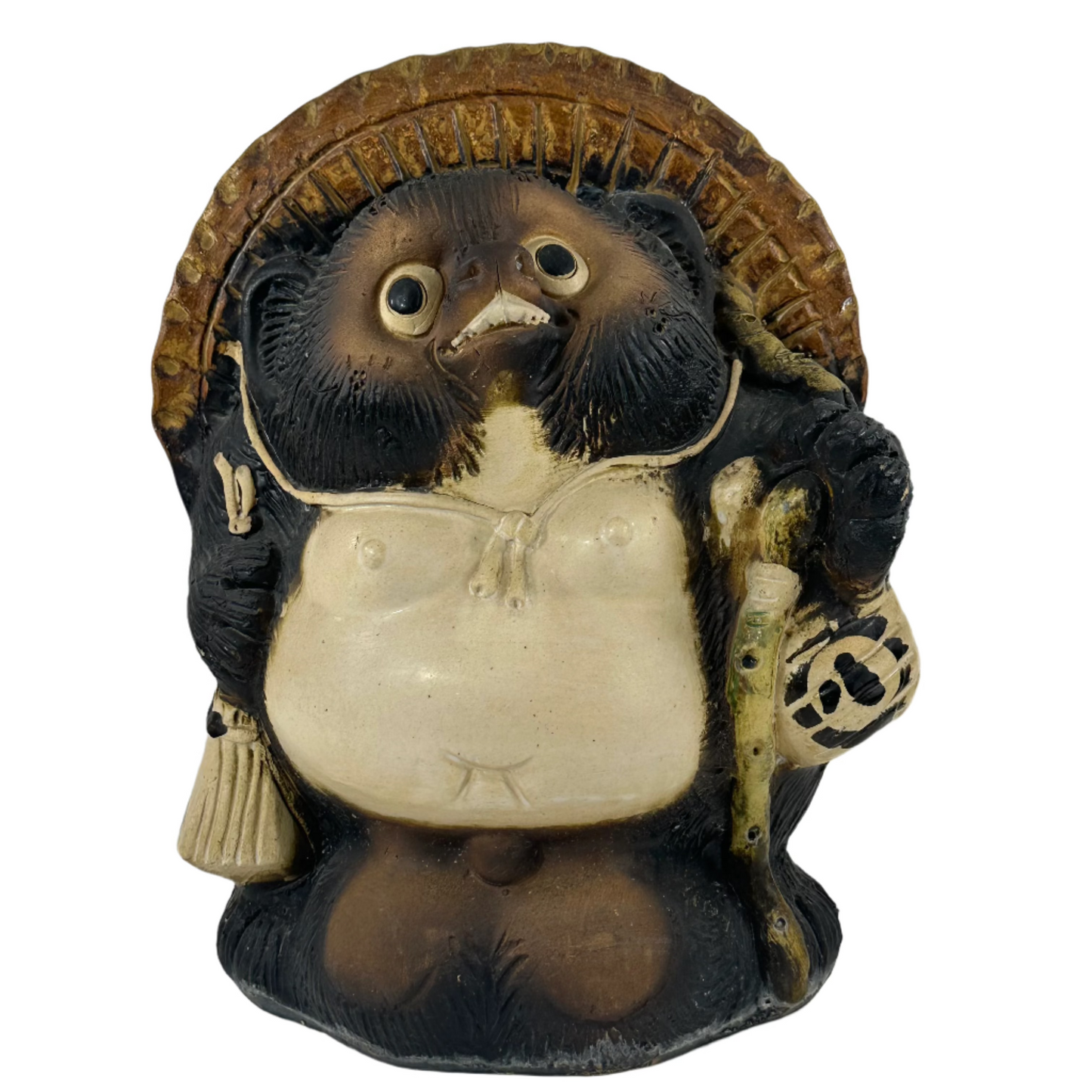 Vintage Japanese Ceramic Tanuki Statue Abundance & Prosperity 15"H