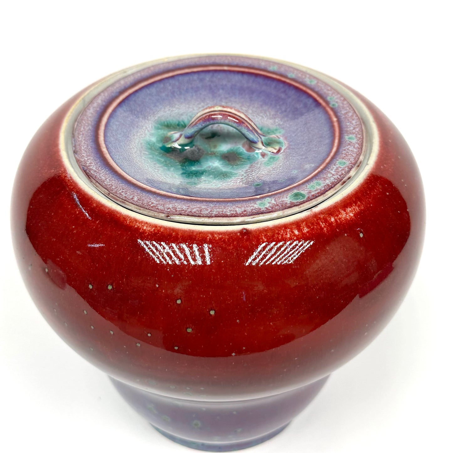 Vintage Japanese Mizusashi by Matsuyama Gaei c1960's Peacock Glaze Tea Ceremony 6"