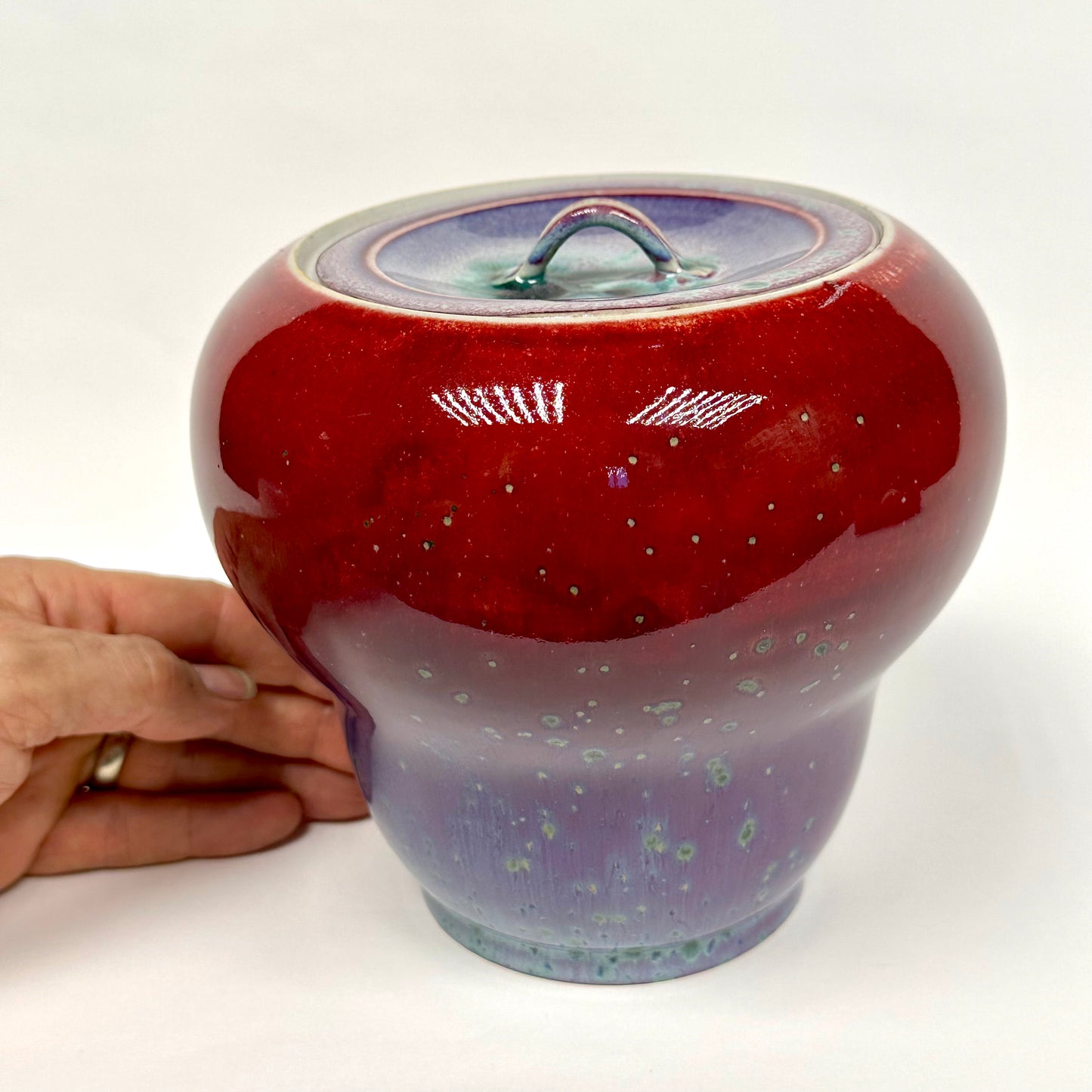 Vintage Japanese Mizusashi by Matsuyama Gaei c1960's Peacock Glaze Tea Ceremony 6"