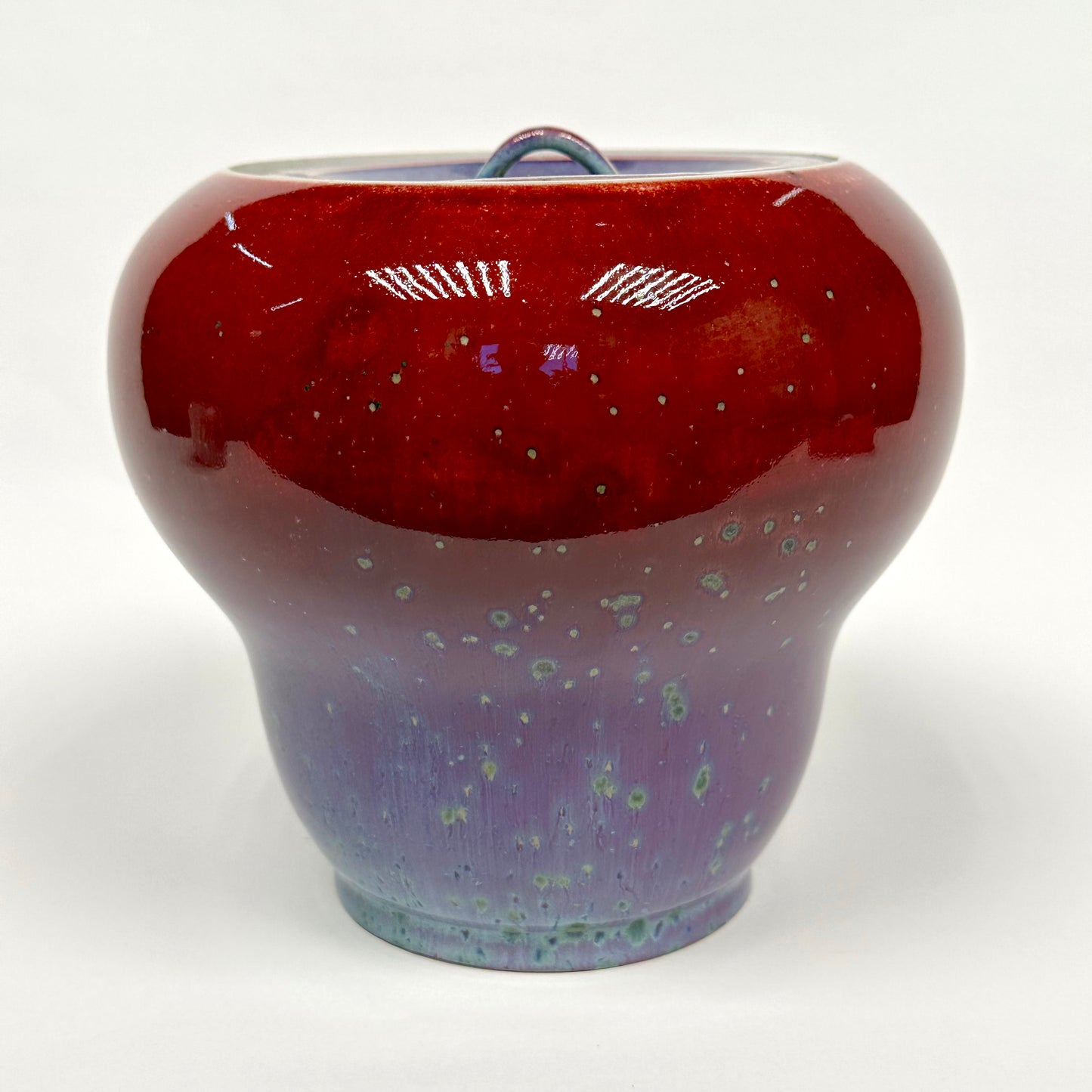Vintage Japanese Mizusashi by Matsuyama Gaei c1960's Peacock Glaze Tea Ceremony 6"