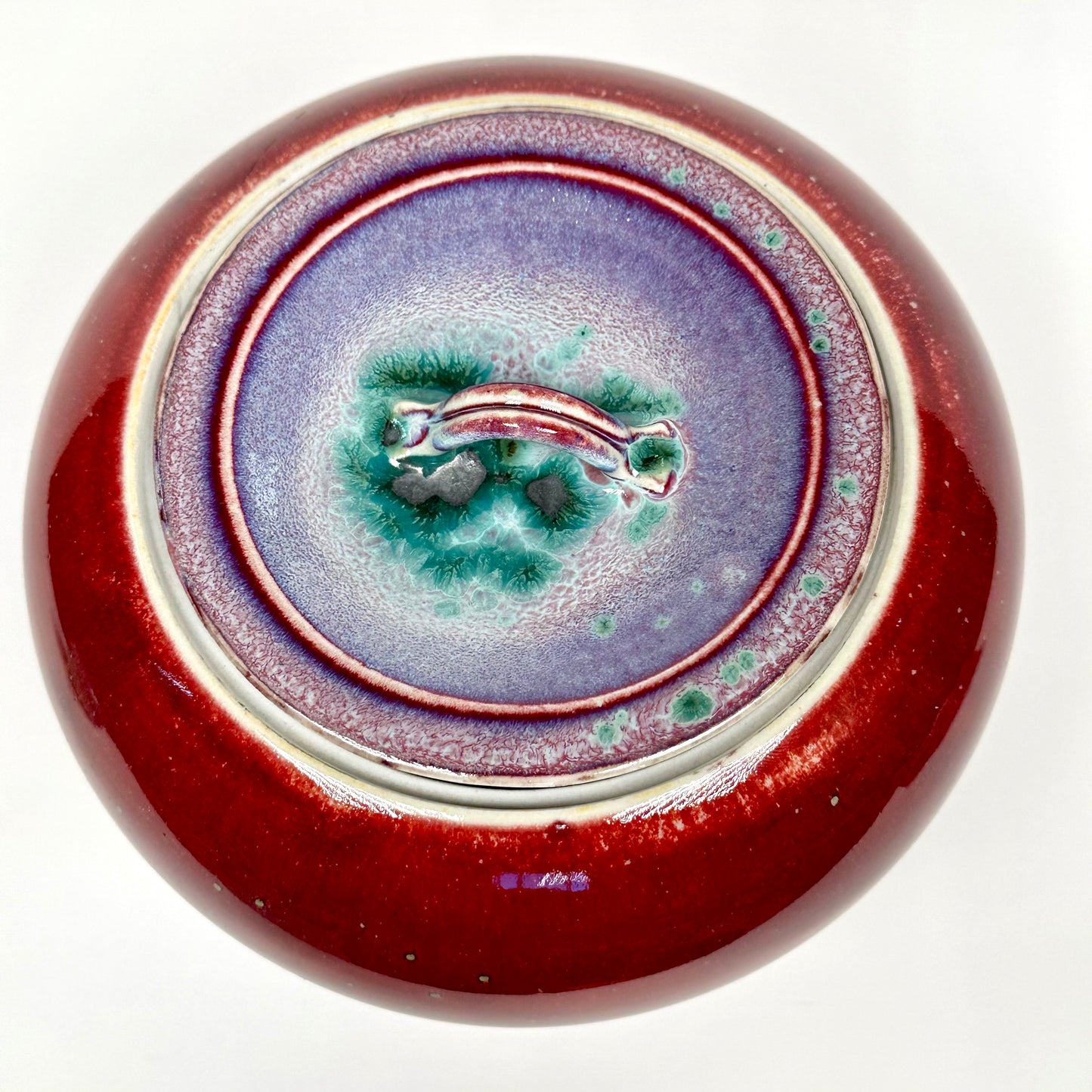Vintage Japanese Mizusashi by Matsuyama Gaei c1960's Peacock Glaze Tea Ceremony 6"
