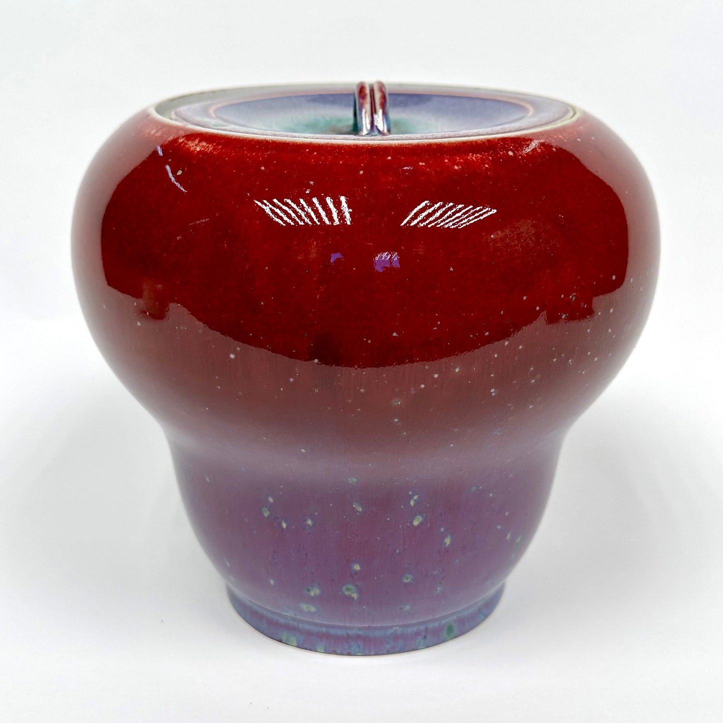 Vintage Japanese Mizusashi by Matsuyama Gaei c1960's Peacock Glaze Tea Ceremony 6"
