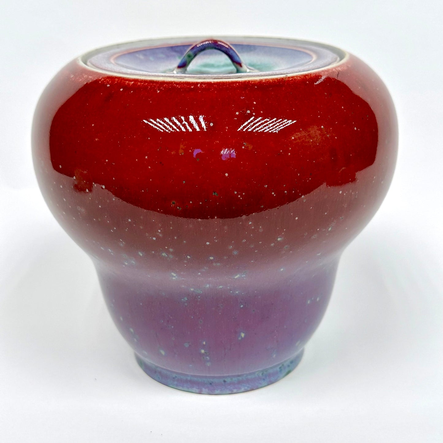 Vintage Japanese Mizusashi by Matsuyama Gaei c1960's Peacock Glaze Tea Ceremony 6"