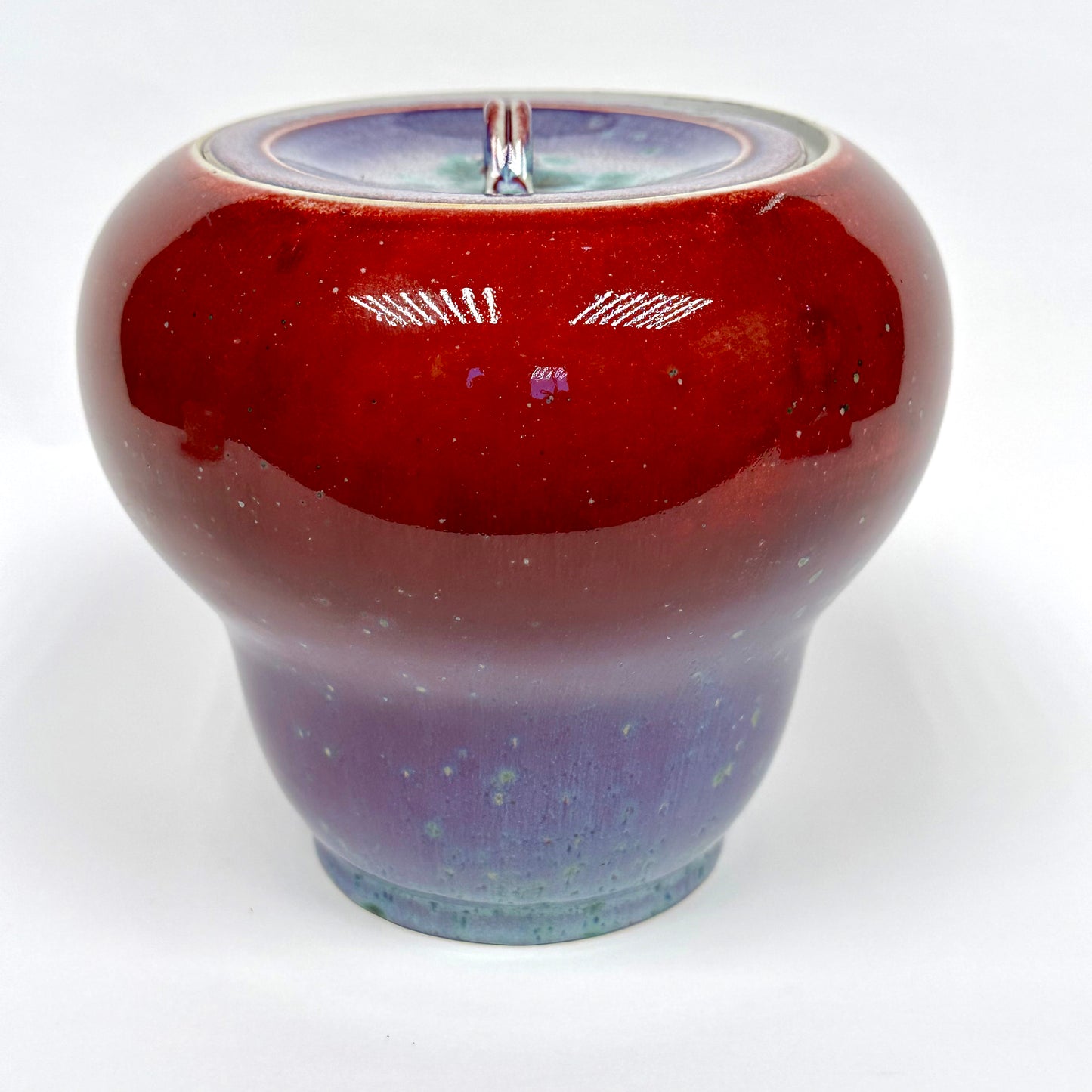 Vintage Japanese Mizusashi by Matsuyama Gaei c1960's Peacock Glaze Tea Ceremony 6"
