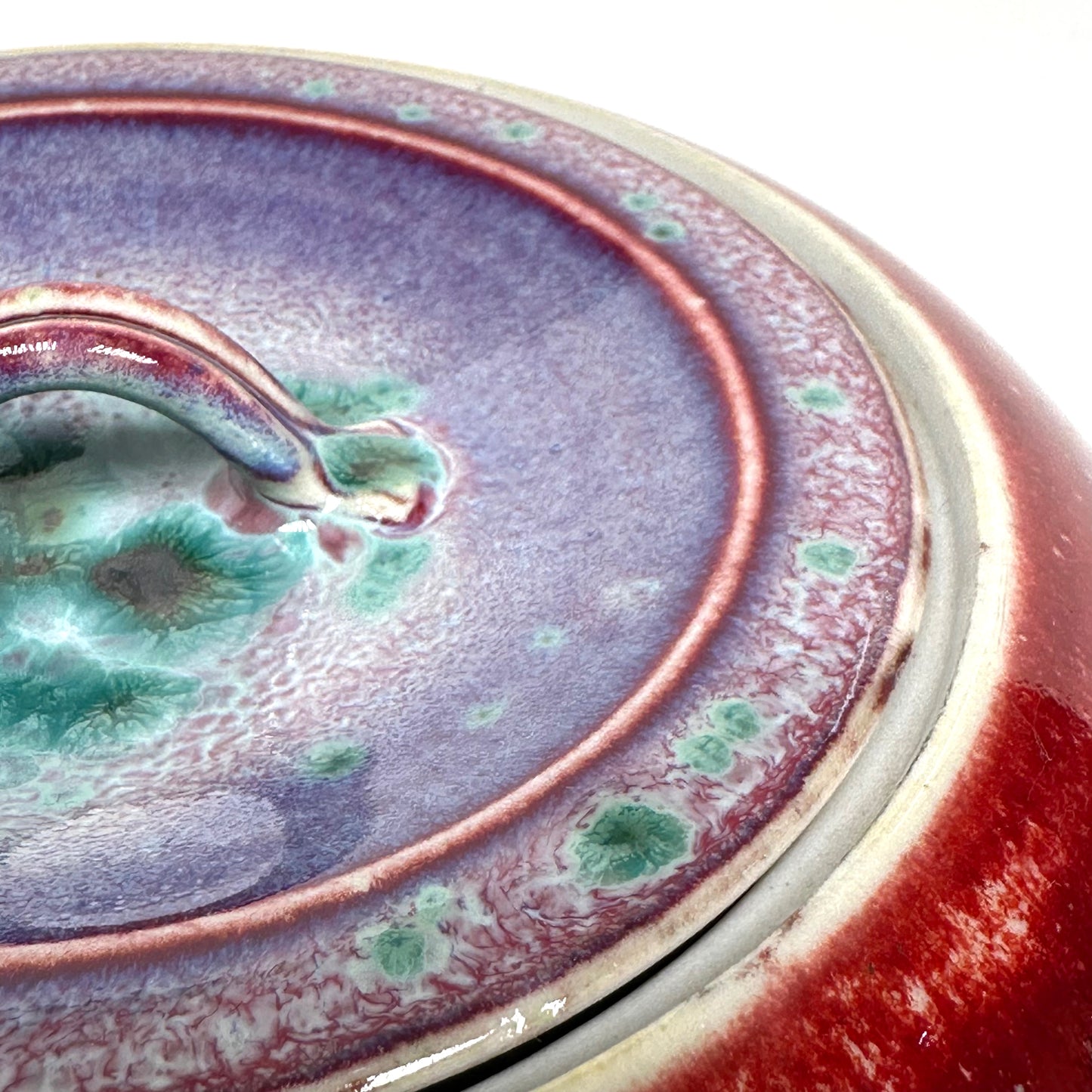 Vintage Japanese Mizusashi by Matsuyama Gaei c1960's Peacock Glaze Tea Ceremony 6"