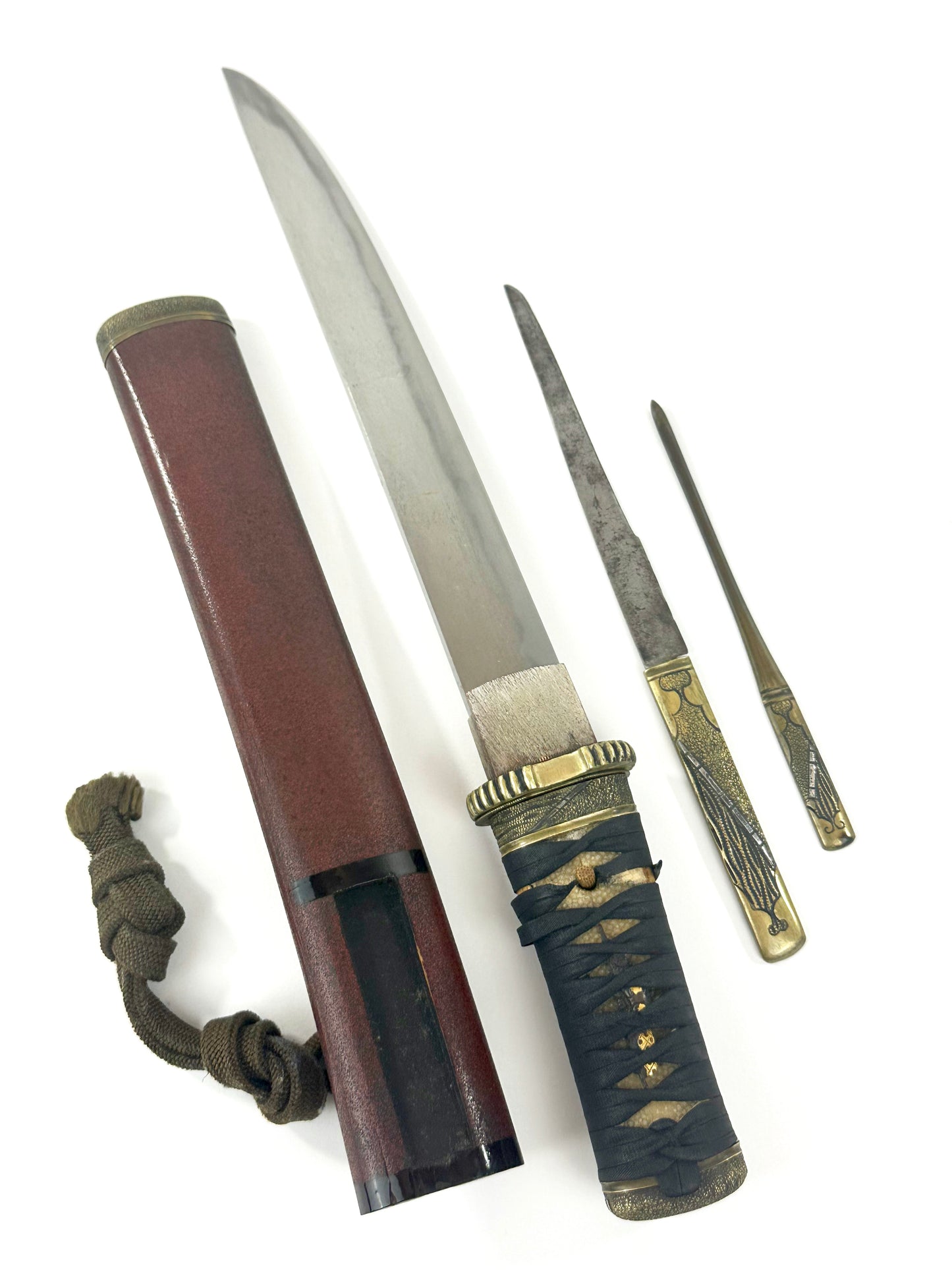 Antique Japanese Samurai Tanto Short Sword w/ Kozuka & Kogatana Blade Edo/Meiji Era LS#002