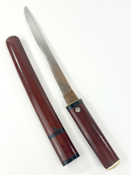 Japanese Edo Period Signed “Kagemitsu” Tanto Samurai Sword in Red Sheath LS#101