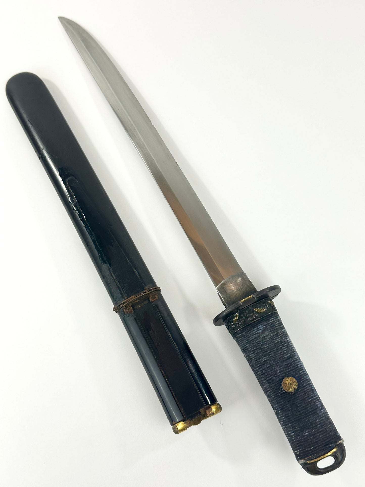 Antique Japanese Samurai Tanto Edo Period Deer & Pine Fittings Black Lacquer Saya LS122