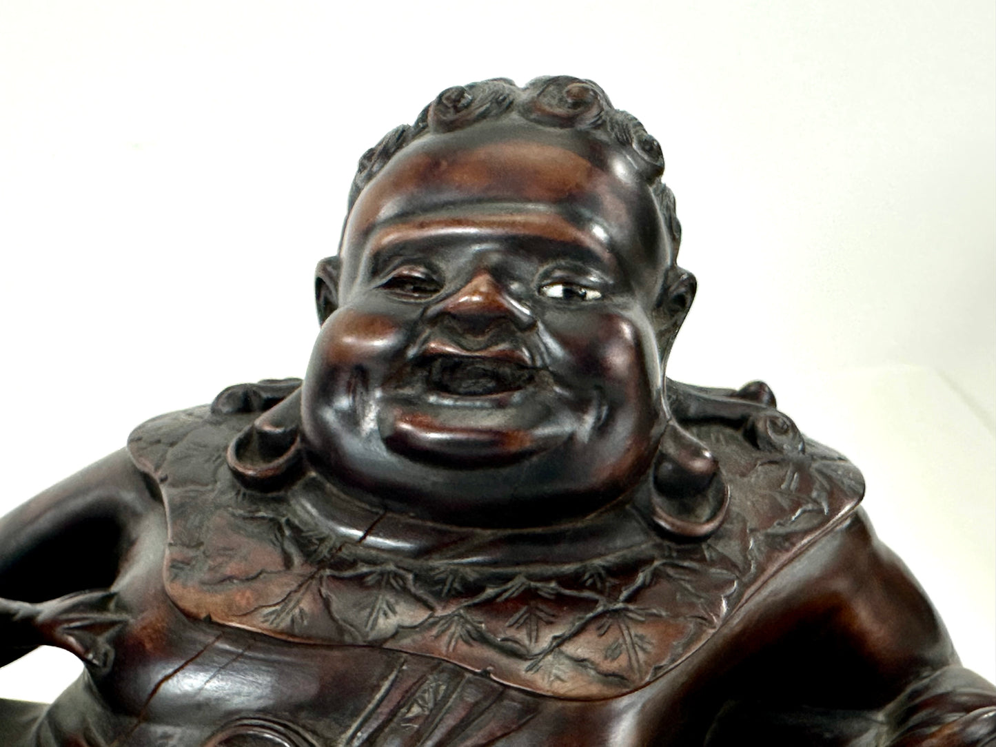Chinese Hongmu Reclining Budai / Hotei with Three-Legged Lucky Frog – 16"