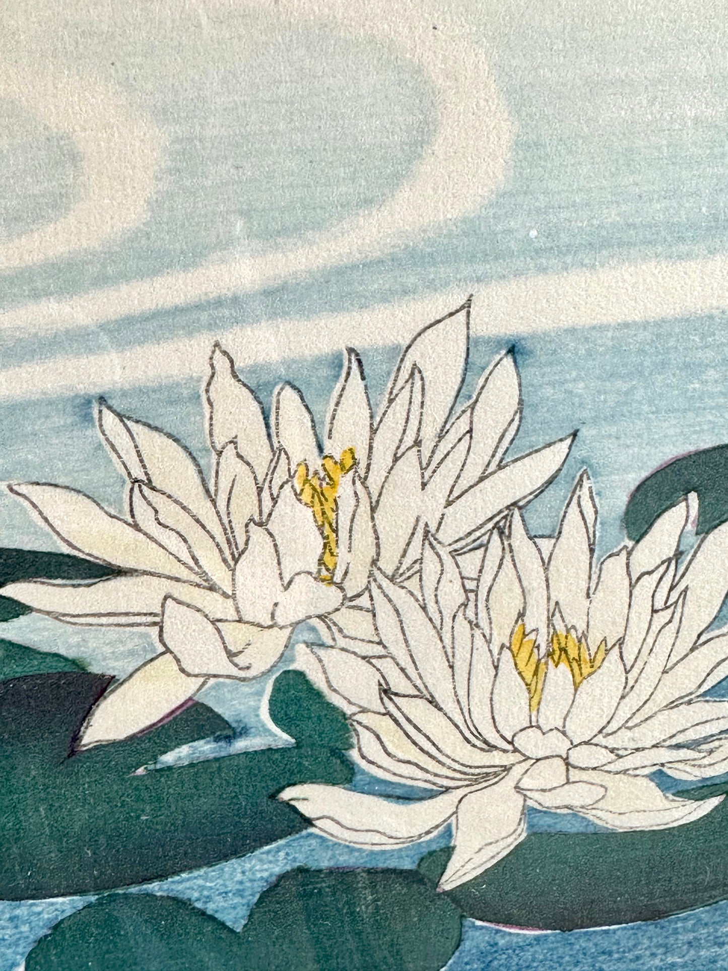 Original Print by Takahashi Biho c1900: Dragonfly & Lotus Framed 14" LS#034