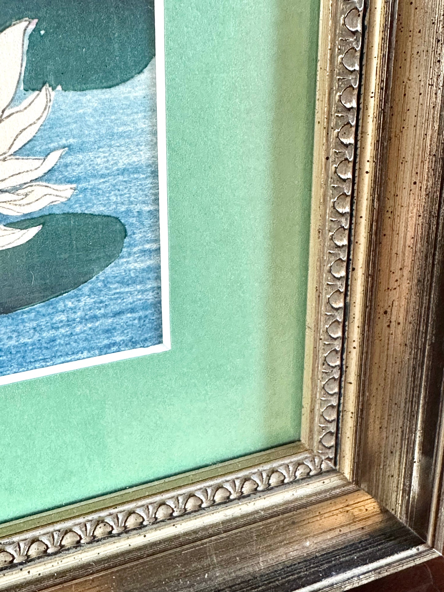Original Print by Takahashi Biho c1900: Dragonfly & Lotus Framed 14" LS#034