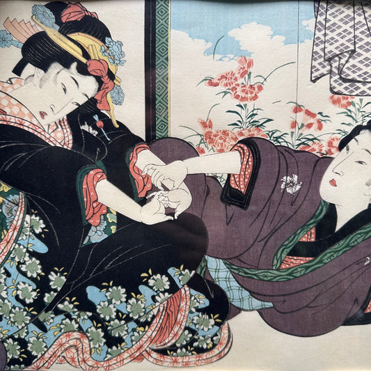 Japanese Woodblock Reproduction Print by Eisen "Maegami and a Girl" 20x16