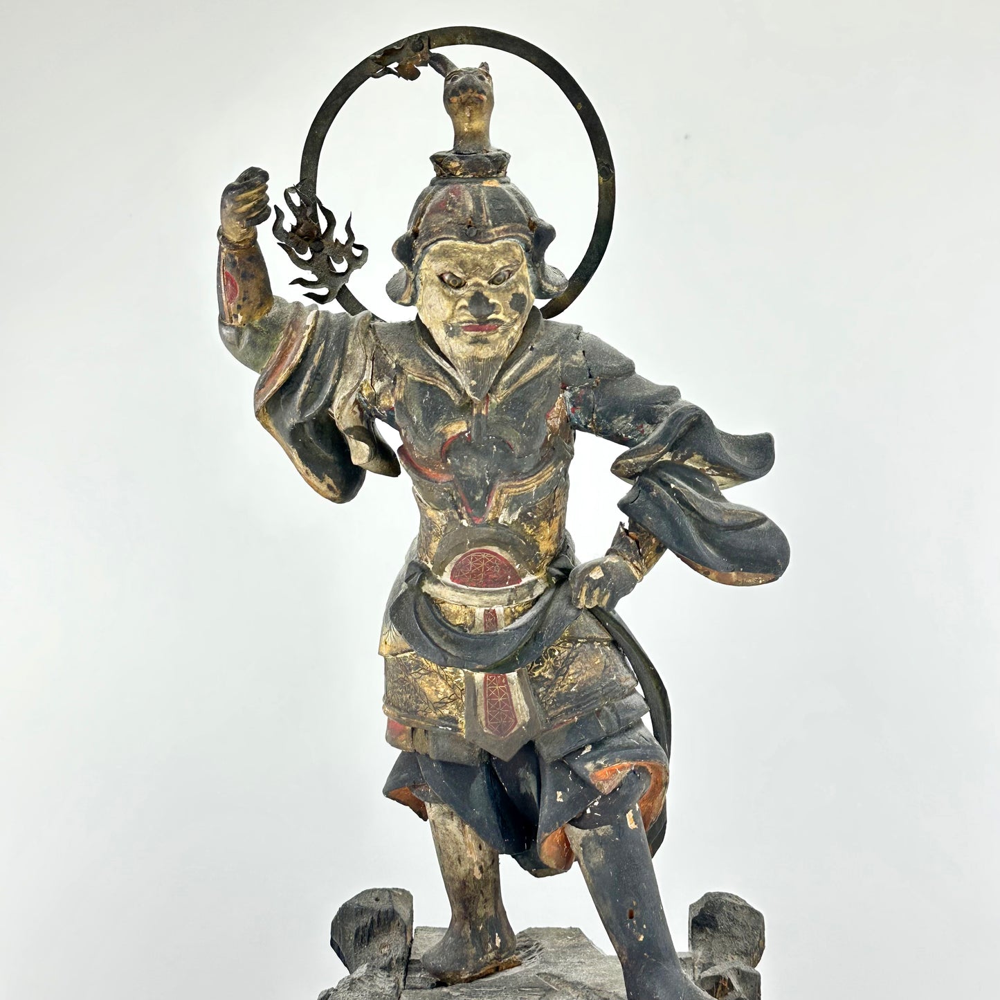 Antique Japanese Wooden Statue of Bishamonten Guardian Edo Period 17th-19th C. 22" Tall LS#047