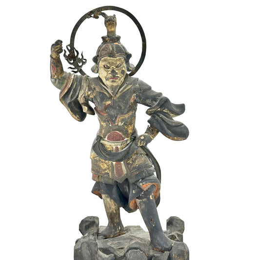 Antique Japanese Wooden Statue of Bishamonten Guardian Edo Period 17th-19th C. 22" Tall LS#047