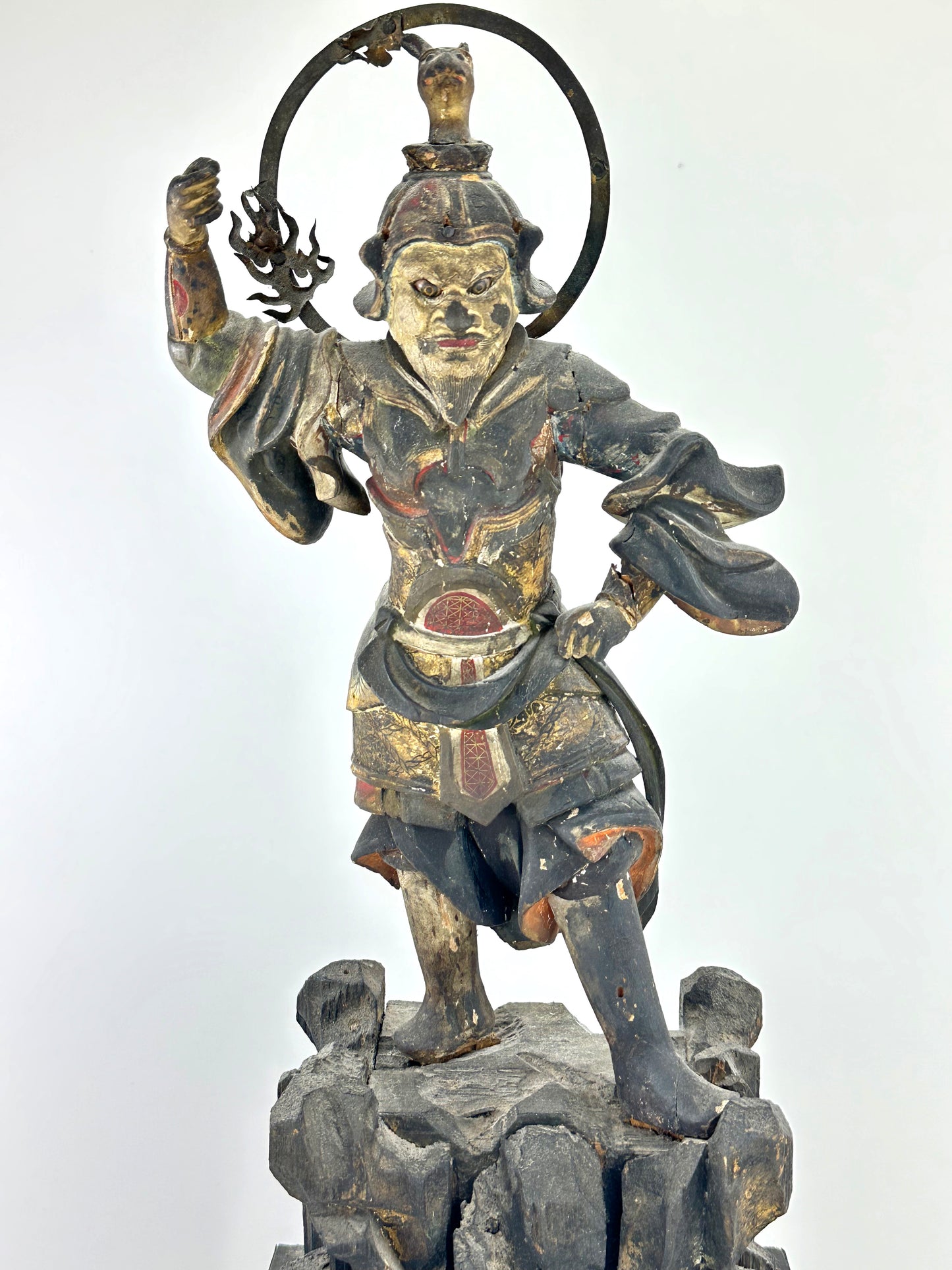 Antique Japanese Wooden Statue of Bishamonten Guardian Edo Period 17th-19th C. 22" Tall LS#047