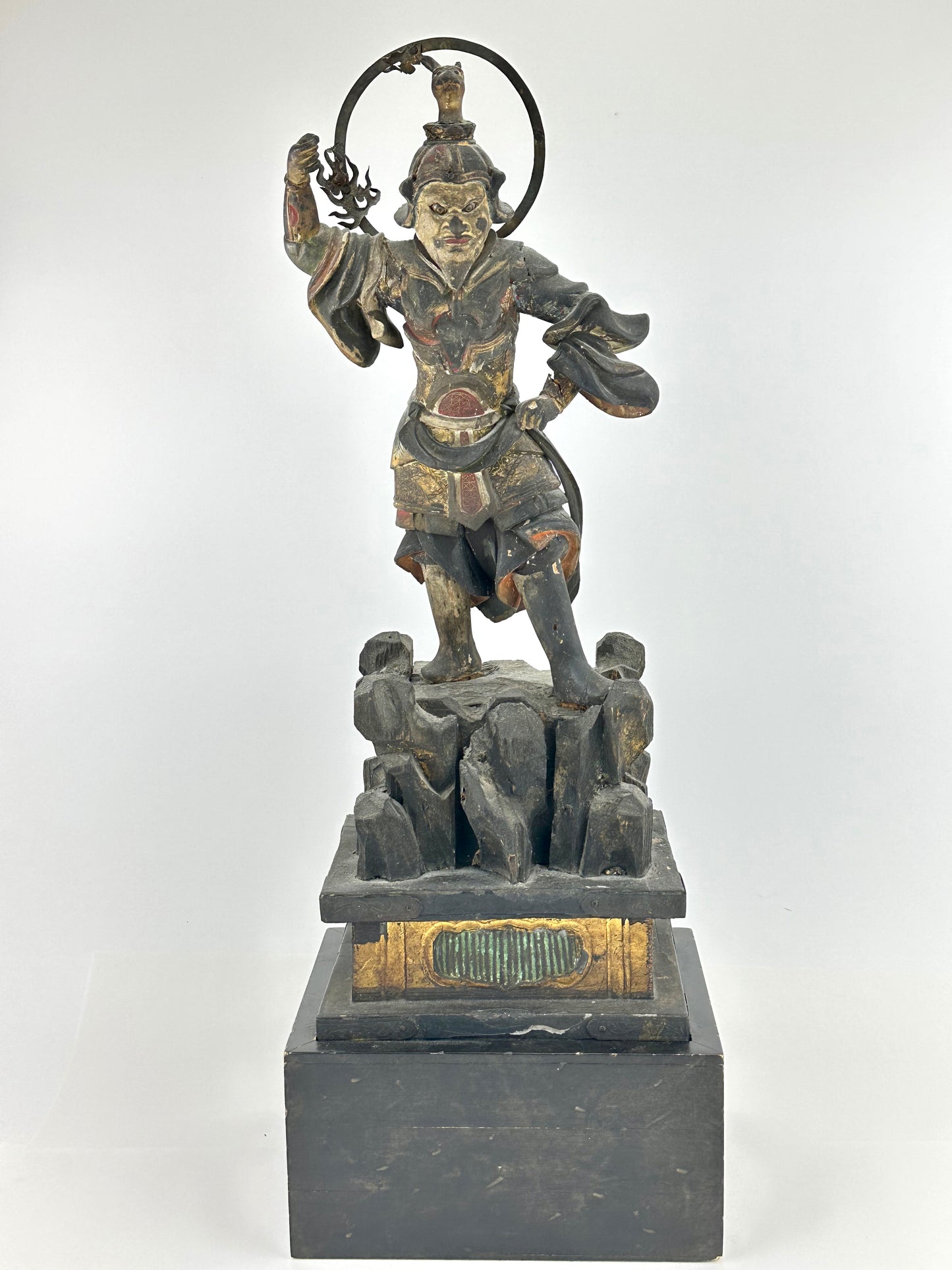 Antique Japanese Wooden Statue of Bishamonten Guardian Edo Period 17th-19th C. 22" Tall LS#047