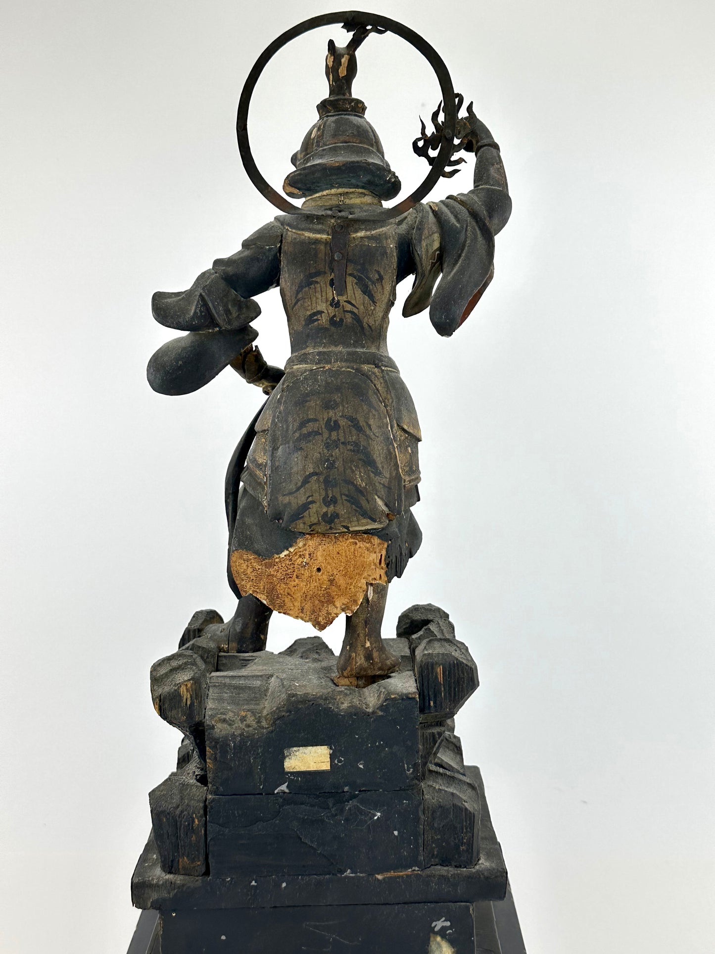 Antique Japanese Wooden Statue of Bishamonten Guardian Edo Period 17th-19th C. 22" Tall LS#047