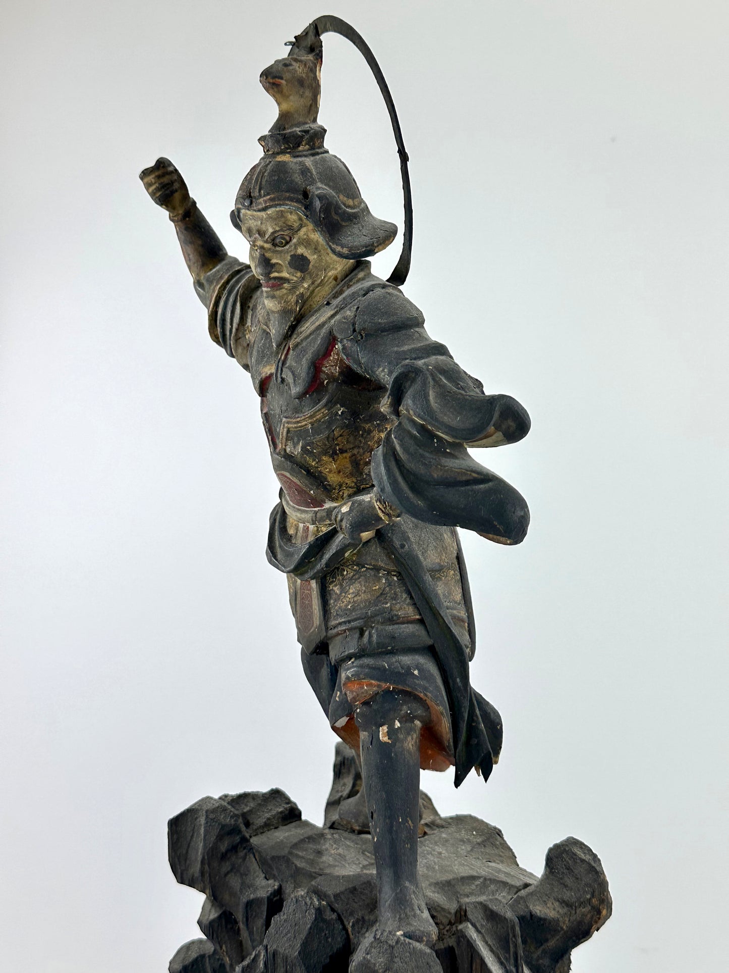 Antique Japanese Wooden Statue of Bishamonten Guardian Edo Period 17th-19th C. 22" Tall LS#047