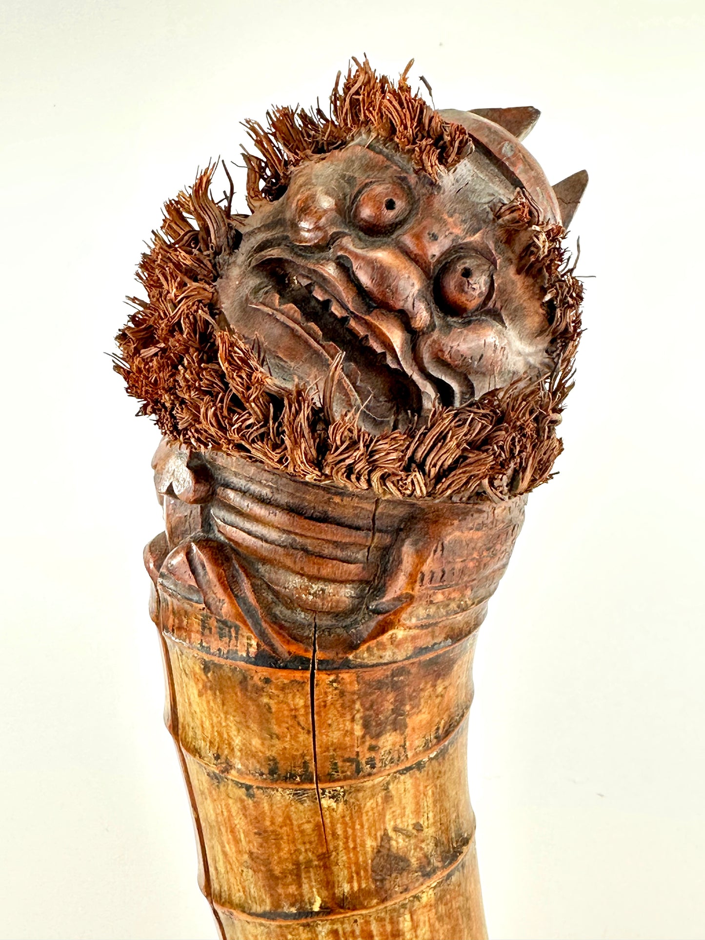 Antique Japanese Carved Bamboo Root Sculpture – Depicting Daruma (Bodhidharma) – 20" Tall LS#079