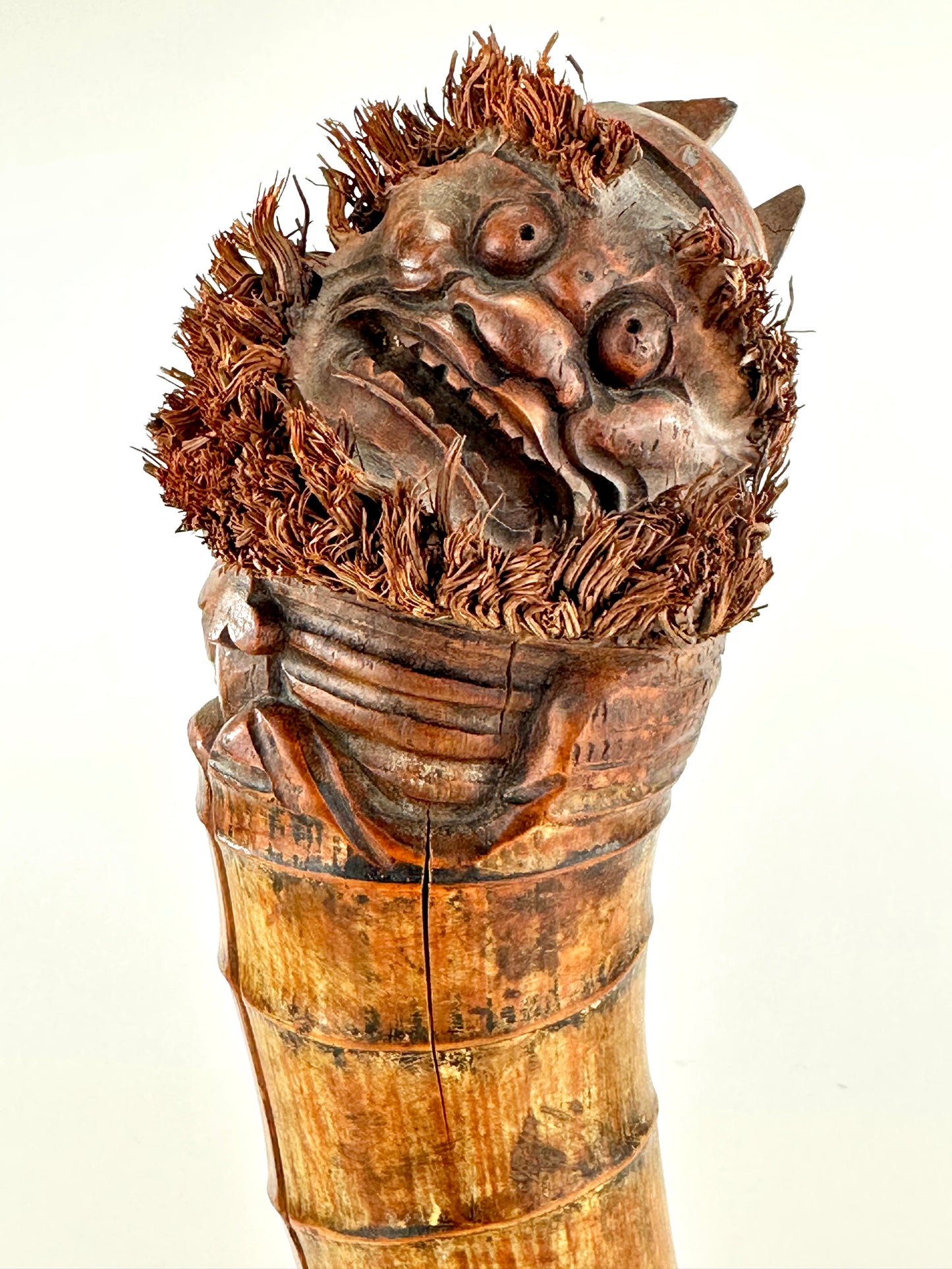 Antique Japanese Carved Bamboo Root Sculpture – Depicting Daruma (Bodhidharma) – 20" Tall LS#079