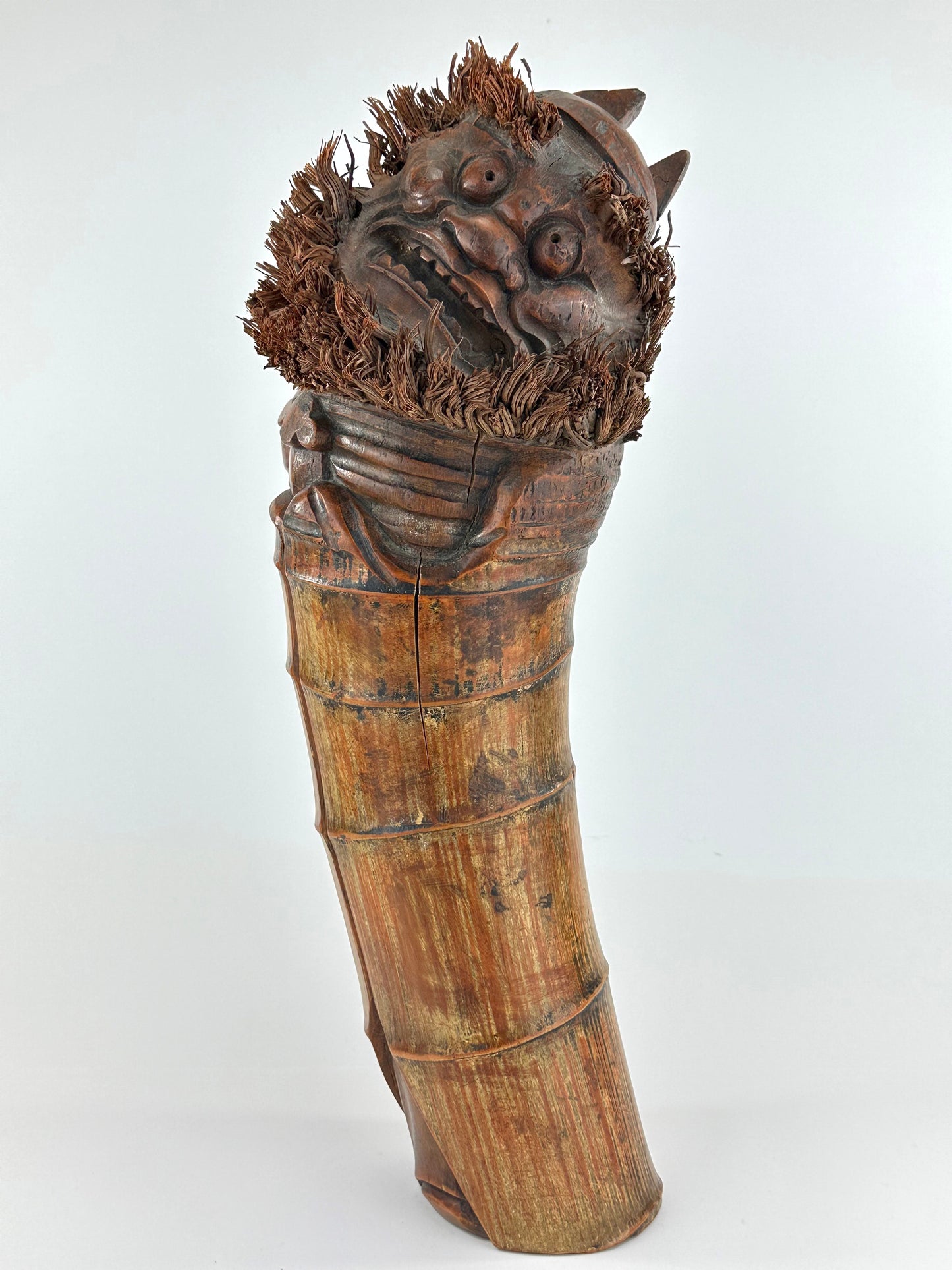 Antique Japanese Carved Bamboo Root Sculpture – Depicting Daruma (Bodhidharma) – 20" Tall LS#079