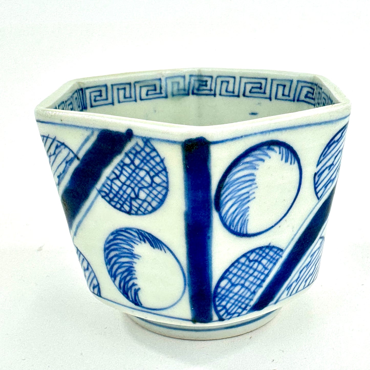 Antique Japanese Arita Imari Blue & White Hexagonal Porcelain Cup 19thC