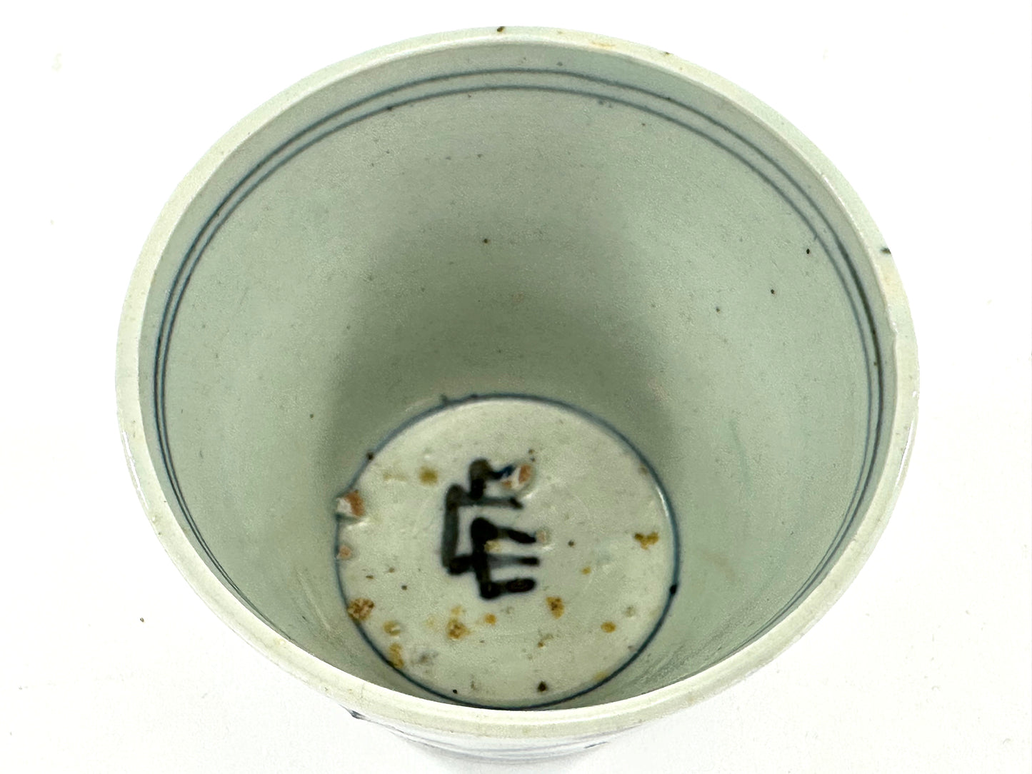 Antique Japanese Late Edo Period Blue & White Porcelain Sobachoko Cup Brush Painted Flora Design