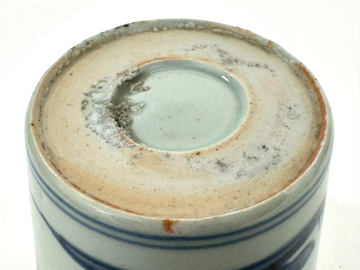 Antique Japanese Late Edo Period Blue & White Porcelain Sobachoko Cup Brush Painted Flora Design