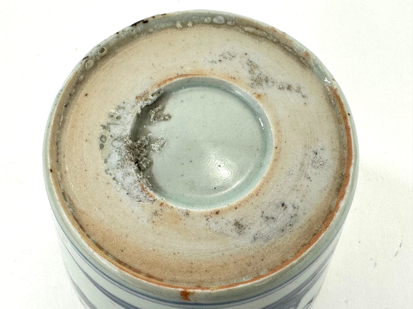 Antique Japanese Late Edo Period Blue & White Porcelain Sobachoko Cup Brush Painted Flora Design