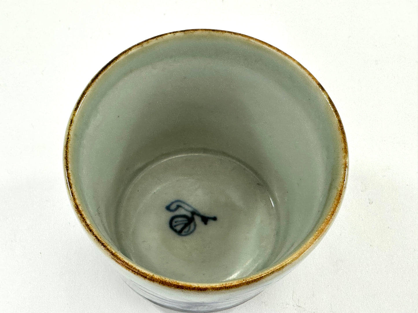 Antique Japanese Late Edo Period Blue & White Porcelain Sobachoko Cup Landscape Design