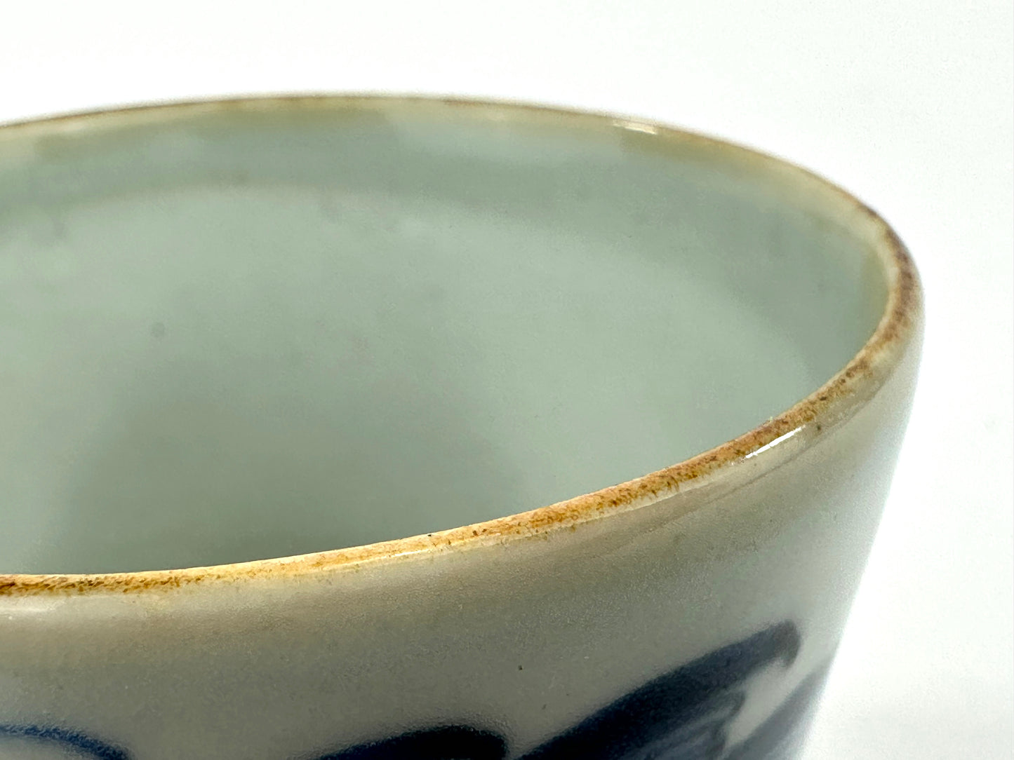 Antique Japanese Late Edo Period Blue & White Porcelain Sobachoko Cup Landscape Design