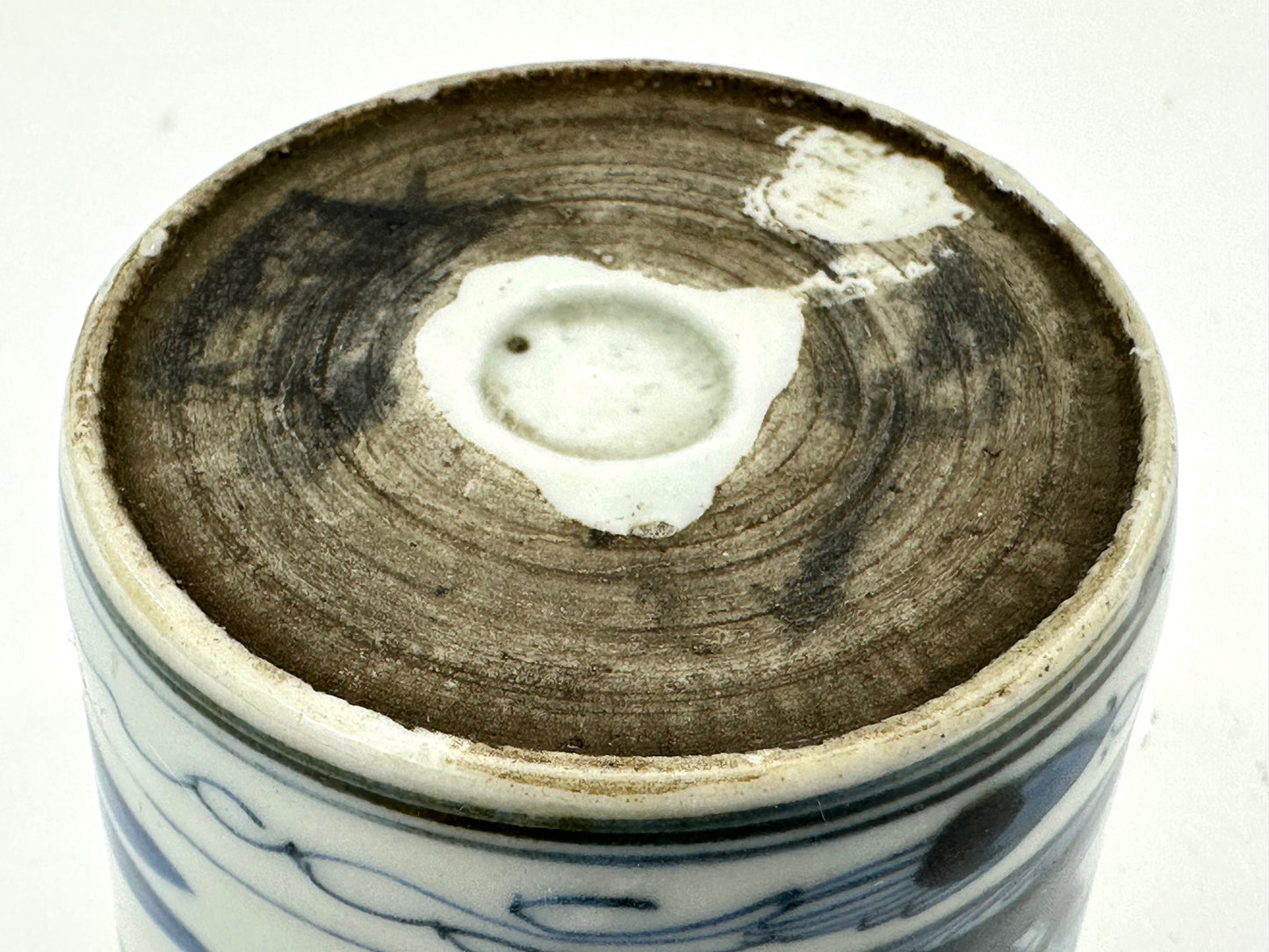 Antique Japanese Late Edo Period Blue & White Porcelain Sobachoko Cup Landscape Design