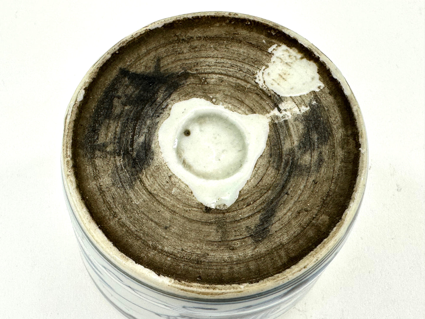 Antique Japanese Late Edo Period Blue & White Porcelain Sobachoko Cup Landscape Design