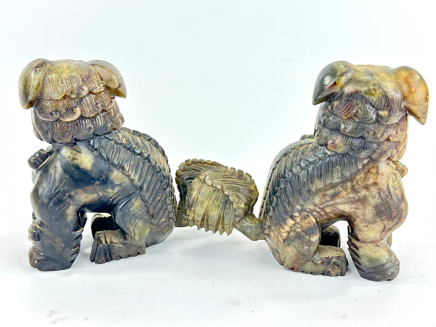 Pair of Hand-Carved Chinese Stone Foo Dogs (Shishi Guardian Lions) 20th C ~4"H